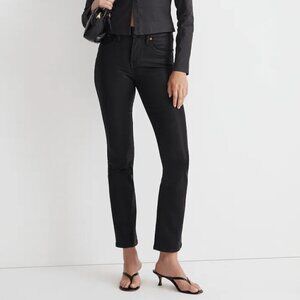 Madewell Kick Out Crop Jeans True Black Wash Coated Edition Size 33 NWT